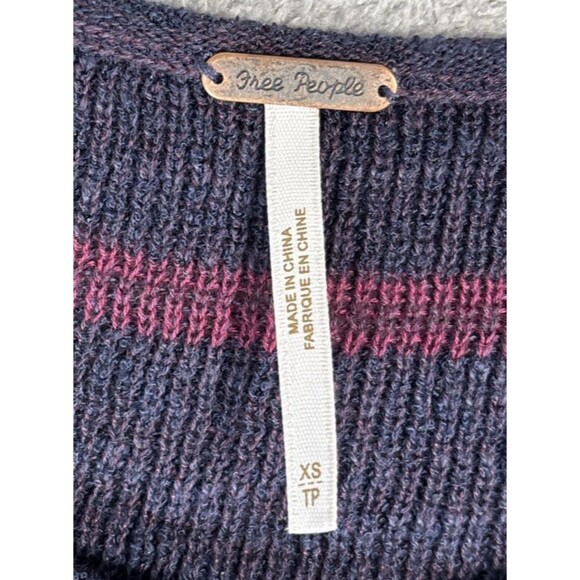 Free People Sweater Womens Oversized Size XS Navy Blue Stripes Coastal Lagenlook - Picture 7 of 16